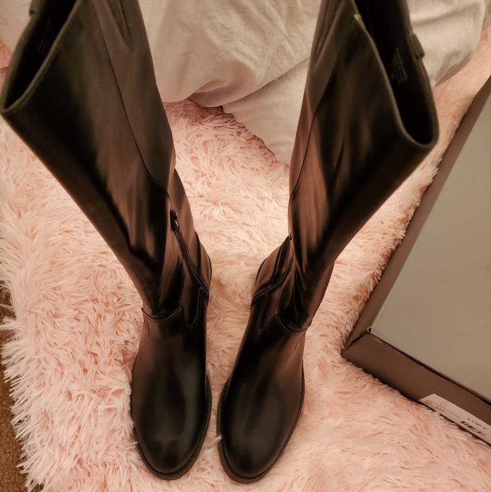 Black Knee High Mid Heel Boots